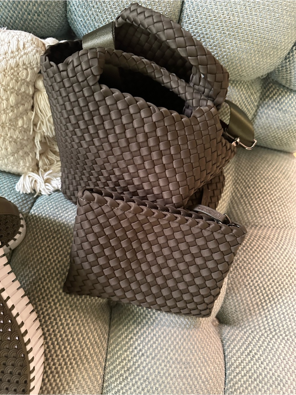 Naghedi GREEN Woven Crossbody with Detachable Pouch